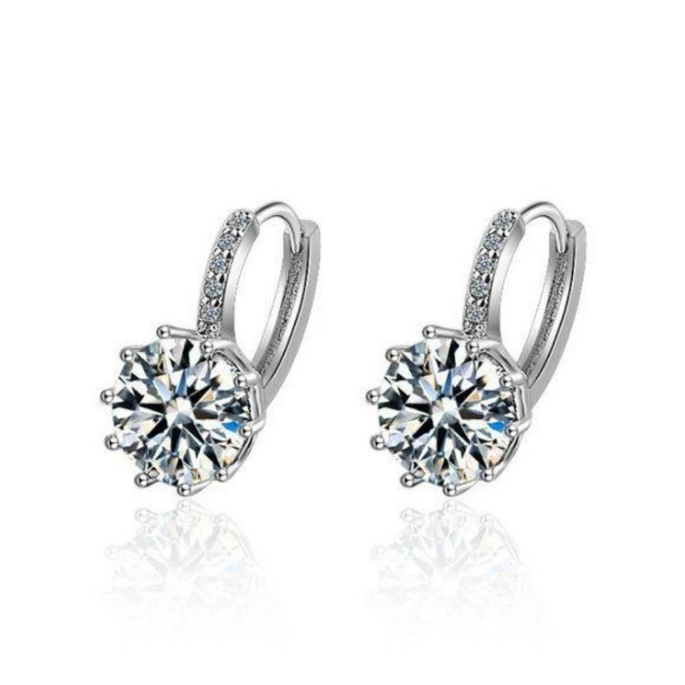 NEW 8CT Solitaire Diamond 925 Silver Hoop Earrings - Picture 4 of 5
